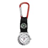 ifundom Bergsteigen Uhr mit Kompass Taschenuhr Krankenschwesteruhr Karabiner Design Einfache Mode Uhren (rot) Anruf Telefon Zubehör für Damen H