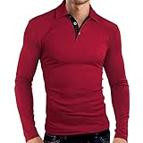 QWERD Herren Poloshirt Langarm Kontrast Polohemd T-Shirt Basic Polo Baumwolle Polohemd Wintershirts Herren Poloshirt Langarm-T-Shirt Outdoor Warm Atmungsaktiv Polohemd Golf Tennis Freizeit Polo S
