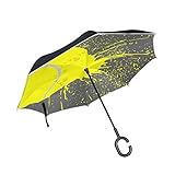 rodde Double Layer Inverted Tennisball mit gelben Spritzer Regenschirm Autos Reverse Windproof Regenschirm für Auto im Freien mit C-förmigen G