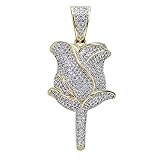 Halskette Silber,Elegante Weiße Rose Anhänger Halsketten Für Frauen Micro Betonstein Bling Ice Out Männer Hip Hop Schmuck Raper Party Geschenk