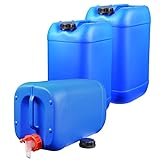 plasteo 3X 25 Liter Getränke- Wasserkanister mit 1 Hahn und 3 Schraubdeckel (DIN 61) | Lebensmittelecht | BPA Frei | Tragbar | Indoor und Outdoor B