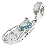 Charm-Anhänger aus 925er-Sterlingsilber mit Segelyacht, Emaille, für europäische Charm-Armb