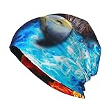 Skull Cap Beanie Caps Strickmütze Slouchy Cuff - Fire Adler Blue Flaming