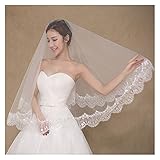 LUOSI Weiße Braut Schleier Spitze Rand Hochzeit Vail 1.5m Kurzer Schleier One-Layer Braut Hochzeit Accesorios (Color : White)