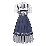 Rosennie Damen Cosplay Kostüm Festliches Kleid Oktoberfest Kostüm Deutsches Dirndl Kleid Trachten-Kleid 3-Teilig Biermädchen Kostüme Midi Kleid Karneval Dirndl mit Spitzenschürze für Hallow