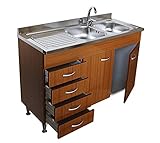 Arredobagno e Cucine Waschbeckenunterschrank Teak, 2 Türen + Kommode für Spüle 120 (nicht im Lieferumfang enthalten)