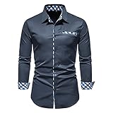 Hemd Herren Modern Urban Mode Farbkontrast Kariert Spleißen Herren Langarm Herbst Winter Slim Fit Strickjacke Kentkragen Herren Shirt Business Casual Herren T