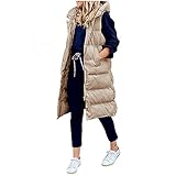 Winterweste Damen Lang Mit Kapuze Übergangsweste Herbst Elegant Kapuzenweste ärmellos Longweste Steppweste Winter Stepp Große Größen Weste Lange Kapuzenmantel Reisverschuss Parka Leichtsteppjack
