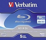 VERBATIM BD-R Dual Layer Blu-ray Rohlinge 50 GB I Blu-ray-Disc mit 6-facher Schreibgeschwindigkeit I mit Kratzschutz I 5er-Pack Jewel Case I Blu-ray-Disks für V