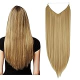 OMGREAT Dirty Blonde Haarverlängerung, glatt, lang, synthetisch, Halo-Haarteil, 56 cm, 125 g, versteckter Draht, Stirnband für Frauen, hitzebeständige Faser, ohne Clip