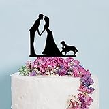 Hochzeitstortenaufsatz für Paare, Braut und Bräutigam mit goldenem Retriever, Herz, Hunde-Silhouette, Kuchenaufsatz, personalisierbar, ideales Geschenk für Hochzeitstag