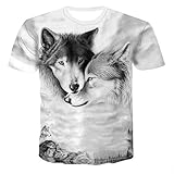 NSBXDWRM 3D Print T Shirt,Unisex 3D-Drucken T-Shirts Kreativ Tier Wolf Grafik Sommer T-Stücke Für Männer Frauen Teens Sweatshirts Top,L