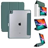 YMXuan iPad Pro 12.9 Hülle 2021 5. Generation mit Stifthalter, Abnehmbare Magnetabdeckung , Dreifach Falt Klapp Schutzhülle Case ,Auto Schlaf/Wach Funktion (dunkelgrün)