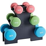 Albott Kurzhanteln Fitness Hanteln 6er Set Hantelset mit Hantelständer, 2x1 kg, 2x2 kg, 2x3 kg Kurzhantel Set für Gymnastik, Aerobic, Pilates Krafttraining für Frauen zu Hause F