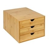 woodluv Schreibtisch-Organizer mit 3 Schubladen, Bambus, A4, stabil, 25 x 33 x 18,5 cm (B x T x H)