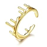 ✦ Geschenke für Weihnachten ✦Springlight S925 Sterling Silber Ring Schlichte Golden Unregelmäßiges Design Schlagring Schwanzring Einstellbarer öffnen Ring Temperament Schmuck Geschenke für F