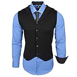 Rusty Neal Herren Hemd Weste Krawatte Set Hemden Business Hochzeit Freizeit Slim Fit, Größe:L, Farbe:B