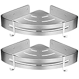 Duschablage Ohne Bohren, Linkax Duschregal Eckregal, Badezimmer Regal Badregal Aluminium, Duschkorb Ohne Bohren Bad Organizer für Bad Küche, 2 Stück Mit 4 Häkchen, Silb