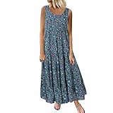 KissYou Sommerkleid Mit Blumendruck FüR Damen,LäSsige Lose äRmellose Maxi Kleider FüR Damen,Langes Kleid Aus Hochwertigem Baumwollleinen(#01,4XL)