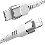 Syncwire USB C auf Lightning Kabel 2M [MFi Zertifiziert] Nylon schnell Ladekabel für iPhone 13/13 Pro/12/12 Pro Max/11 Pro/X/XS/XR/8 Plus, für Typ-C Ladegeräte,Unterstützt Externe Handyakkus – Weiß