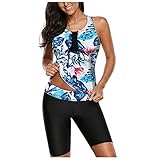 GaTIK Damen Tankini Badeanzug Tummy Control Top mit Shorts Zweiteiler Badeanzug