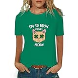 St. Patrick's Day Oberteile Damen Freizeit Laufshirt Grün Hemden mit Rundhalsausschnitt Sommer Tops Tunika Hemd Tees Kurzärmeliges Tee Shirt komisch Gnom Print T-Shirt Glücklich Kleeb