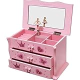 WINON Spieluhr Spieluhren Hölzerner Spieluhr Schublade Musical Schmuck Aufbewahrungsbehälter mit Ballerina rosa Schmuck Spieluhr for Kinder Mädchen-Geburtstags-Geschenk (Color : Pink1)