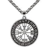 schmuxxi Wikinger Kompass mit Runen Anhänger Edelstahl inklusive Kette 60cm beidseitig gearb