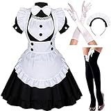 Zilosconcy Damen French Maid Dress Cosplay Kostüm Maid Outfit 4 Pcs Maid Dress Kleid Mit Kopfbedeckung Sexy Minikleid Weiße Schürze Dienstmädchen Costume Anime Girl Mittelalter Kleidung