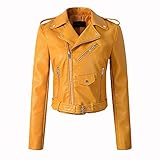 Übergangs Jacke Damen Bomberjacke PU Lederjacke Bikerjacke mit Reißverschluss Kurze Jacke Herbst Frühling Lederjacke im Bikerjacke Schlanke Lederjacke Frühjahr Blazer Jack