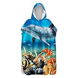 Badeponcho Strand Poncho Strandtücher Handtuch, Treer Poncho mit Kapuze Schnelltrockend 3D Tier Delphin Drucken Bademantel Badetuch Duschtücher Für Wassersport (Delphin G,60x110cm)