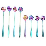Micvtve 8 Stücke Blumen Löffel Set, 2 Verschiedene Größen Von Bunten Edelstahl Tee Löffel Regenbogen Kaffee Rühr Lö