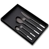 Besteck Set 20 Stück Edelstahl Modernes Besteck Set Utensilien Set Service für 4, Spülmaschinengeeignet Besteck für Heim Restaurant Hotel (Weiß+Schwarz)