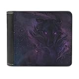 Art Wolf im lila Universum Sternenhimmel Leder Brieftasche Stilvolle Leder Passcase für Männer Frauen Reise Brieftasche Benutzerdefinierte Geschenk Brieftasche, weiß, Einheitsgröß