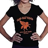 Camp Half-Blood Percy Jackson Inspired PJO Heroes of Olympus Orange Damen V-Ausschnitt Schwarz T-Shirt Size S