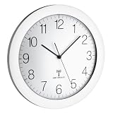 TFA Dostmann Design Funk Wanduhr, Funkuhr, groß, als Küchenuhr geeignet, geräuscharm, silber, 60.3512.02