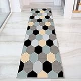 Läufer modern geometrisch schwarz grau Gitterläufer klassisch Wohnzimmer Promenade rutschfeste Matte waschbar Polyesterfaser Breite 60cm/80cm(Size:60×500cm)