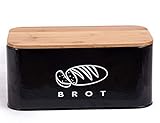 Theo&Cleo Brotkästen mit Deckel, Deckel aus Ökologisches Bambus, Kann als Schneidebrett, Geräumiger Retro Brotkasten aus Metall, Brot Lange Aufbewahren und Frisch Halten 30cm * 18cm * 14cm Schw