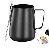 Milchkännchen,Milchkanne aus Edelstahl,Edelstahl Milchkännchen Kit,mit Latte Art Pen,350 ml Handheld Edelstahl Aufschäumkännchen,Milchkännchen perfekt für Cappuccino Esp