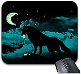 Wolf mit blauen Augen Schwarz Heulende Mauspads Trendy Office Desktop Zubehör Groß