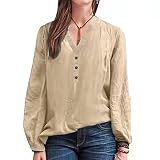 Damen FrüHjahr/Sommer Top Solid Color Button V-Neck Vintage S