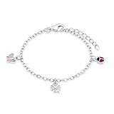 Prinzessin Lillifee Armband 925 Sterling Silber Mädchen Kinder Armschmuck, mit Zirkonia synth., 12+2 cm, Rosa, Marienkäfer, Kommt in Schmuck Geschenk Box, 9082414