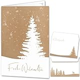 beriluDesign® Weihnachtskarten mit Umschlägen (15er Set) - Klappkarten mit Weihnachtsbaum-Motiv für die schönsten Weihnachtsgrüße im Kraftpapier-Look - Frohe W