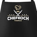 SpecialMe® Küchen-Schürze Name anpassbar Schriftzug Chefkoch individualisierbar Kochschürze Männer personalisierte Geschenke schwarz U