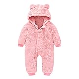 Vimoli Baby Winter Fleece Overall Mit Kapuze Mädchen Jungen Schneeanzüge Warm Strampler Neugeborenenenen-Schneeanzug Mit Outfits Kapuze Strampler Overall für Babys (Pink, 0-6 Monate)