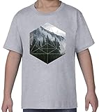 Geometric Forest Vector Mandala Art Grau Kids Crew Neck T-Shirt XL