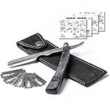 Präzises Premium-Rasiermesser + Hochwertiges Echtleder-Etui + Einfache Anleitungen + Scharfe Ersatzklingen | urwunder Beardo | Ideal zum Rasieren (silber matt/schwarz)