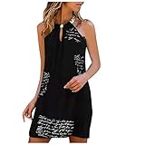 Hanomes Sexy ärmellos Kleid Damen Sommerkleid, Strandkleid mit Exquisiter Blumen Druck Freizeitkleid Rundhals Halfter Shirtkleid T-Shirt Bluse, Lose Casual Tops Minik