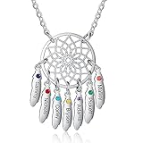 Albertband Personalisierte Namenshalskette Anhänger Dream Catcher Chain Choker Gravur 1-7 Namen für Frauen Dream Catcher Halskette mit Geburtssteinen (7 names)