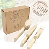 Candelo® hochwertiges Holzbesteck Set 200-teilig PREMIUM FSC - 100 Holzgabeln - 50 Holzlöffel - 50 Holzmesser Holz Besteck - Einwegbesteck kompostierbar in umweltfreundlicher Pappbox